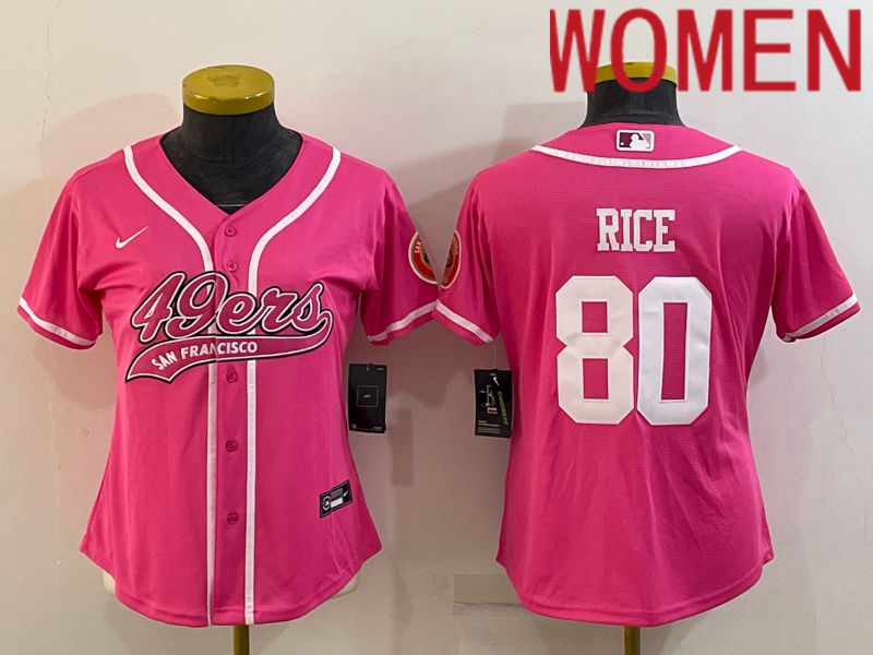 Women San Francisco 49ers #80 Rice Pink 2022 Nike Co branded NFL Jerseys->women nfl jersey->Women Jersey
